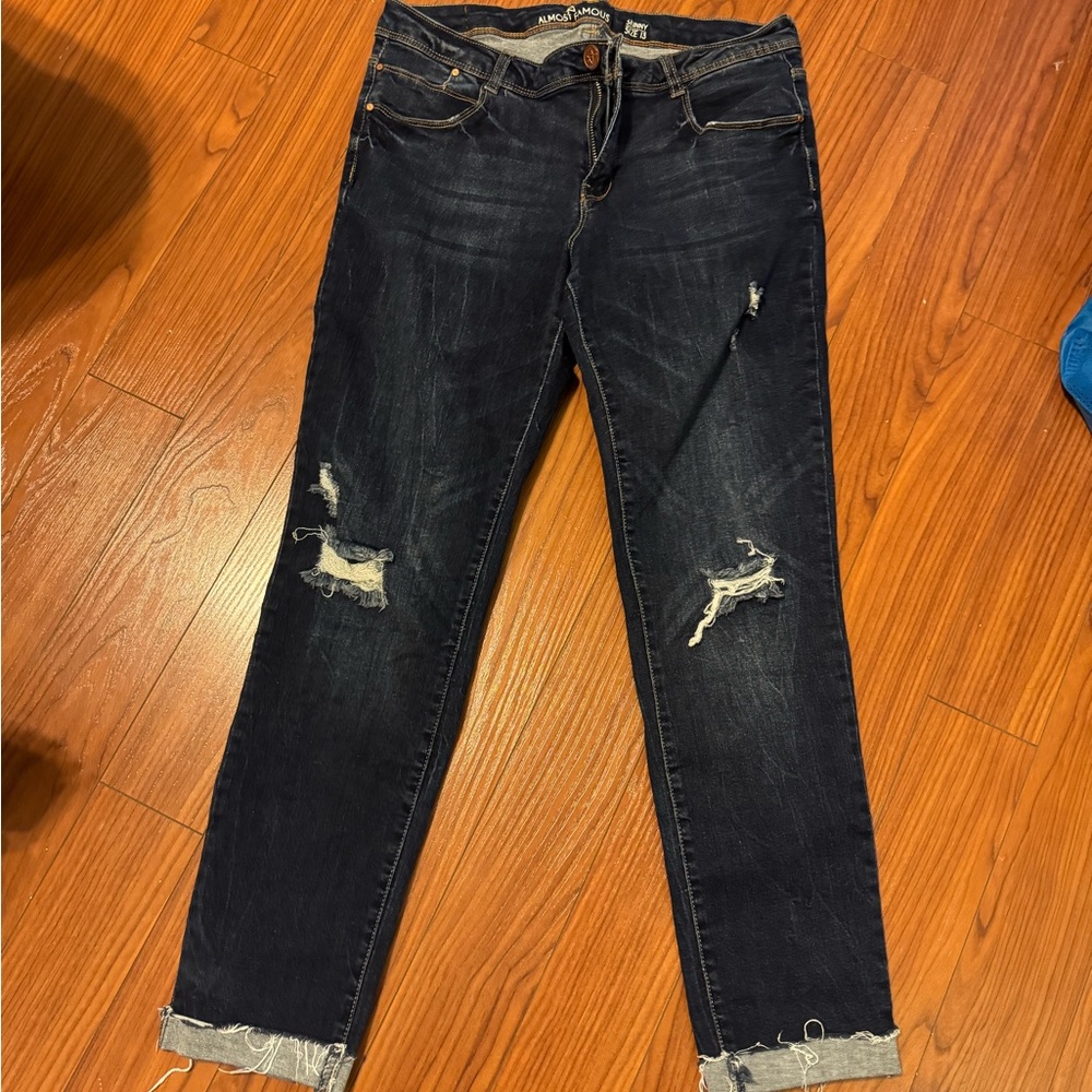 Almost Famous Dark Blue Distressed Ankle Jeans